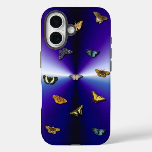 Coque Pour iPhone 16 Papillons sur arc-en-ciel violet