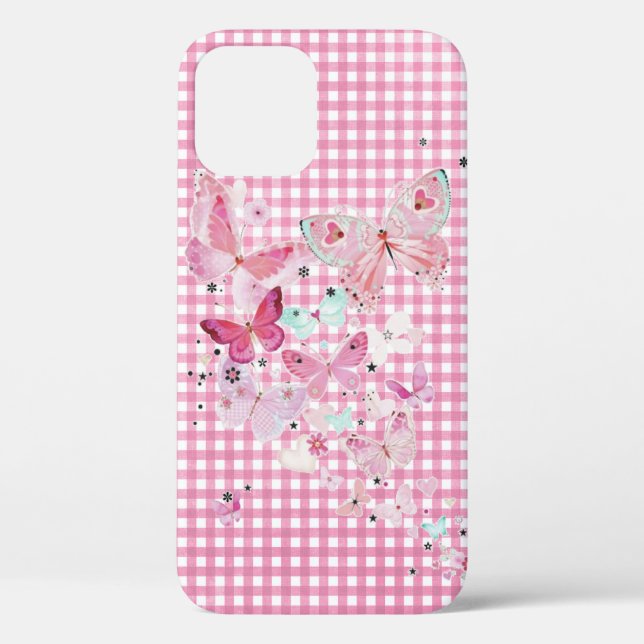 Coques Case-Mate iPhone Papillons Sur En vichy Rose (Verso)