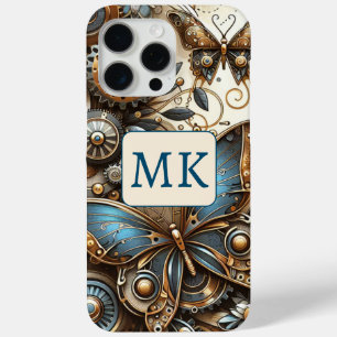 Coque iPhone 15 Pro Max Papillons vintages Steampunk Monogramme