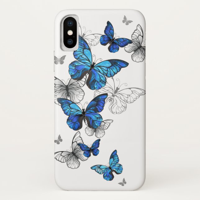 Coques Case-Mate iPhone Papillons volants bleus Morpho (Dos)