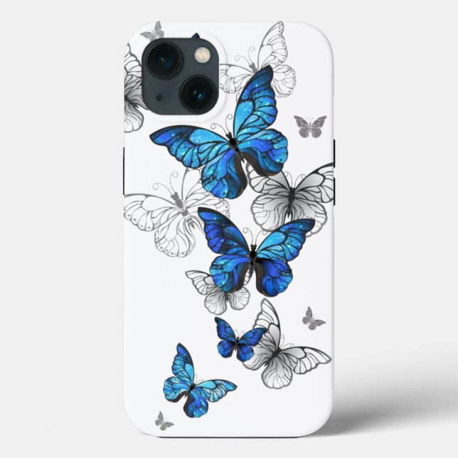 Coques Case-Mate iPhone Papillons volants bleus Morpho (Verso)