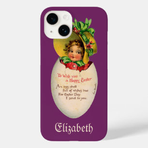 Coque Pour iPhone 14 Pâques victorien, jeune fille vintage avec bonnet 