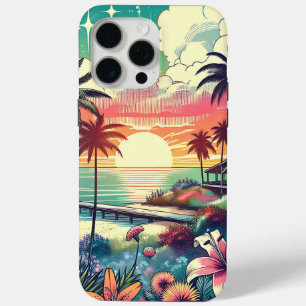 Coque iPhone 15 Pro Max Paradis rose et turquoise   Art de la plage