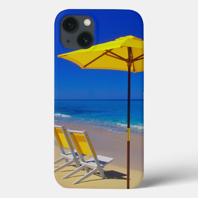 Coques Case-Mate iPhone Parapluie de plage jaune et chaises sur plage imma (Verso)