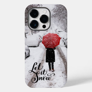 Coque Pour iPhone 14 Pro Parapluie rouge en hiver Wonderland - Let It Snow