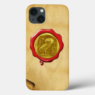 iPhone 13 COQUE PARC ANTIQUE OWL OR JAUNE EN CIRE ROUGE SCEAU