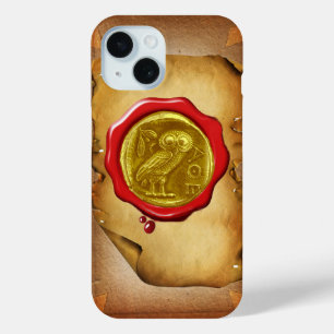 COQUE POUR iPhone 15 PARC ANTIQUE OWL OR JAUNE EN CIRE ROUGE SCEAU