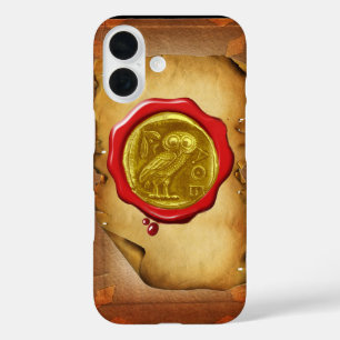 COQUE POUR iPhone 16 PARC ANTIQUE OWL OR JAUNE EN CIRE ROUGE SCEAU