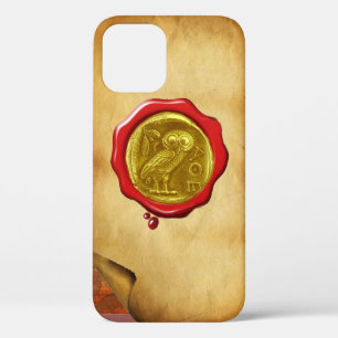 COQUE iPhone 12 PARC ANTIQUE OWL OR JAUNE EN CIRE ROUGE SCEAU