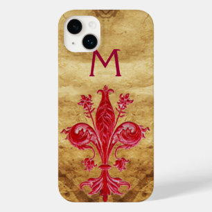 COQUE POUR iPhone 14 PLUS PARCHEMENT ANTIQUE FLORENTINE ROUGE LILY FLEUR DE 