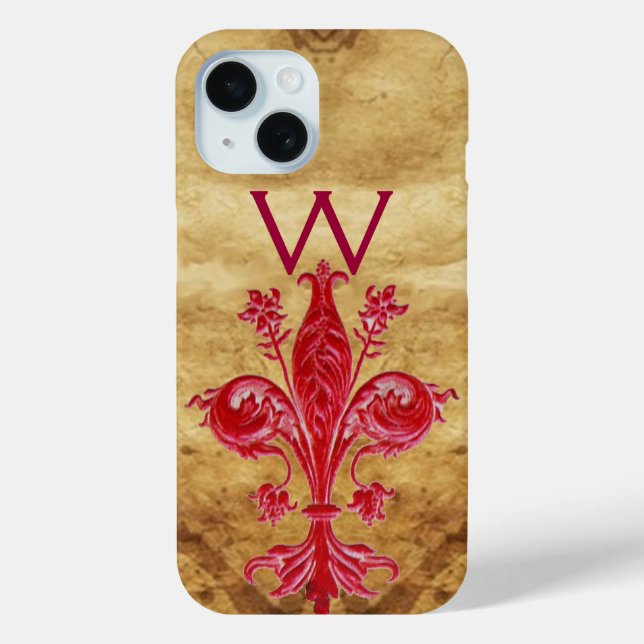COQUES Case-Mate iPhone PARCHEMENT FLORENTINE ROUGE LILY FLEUR DE LIS (Verso)