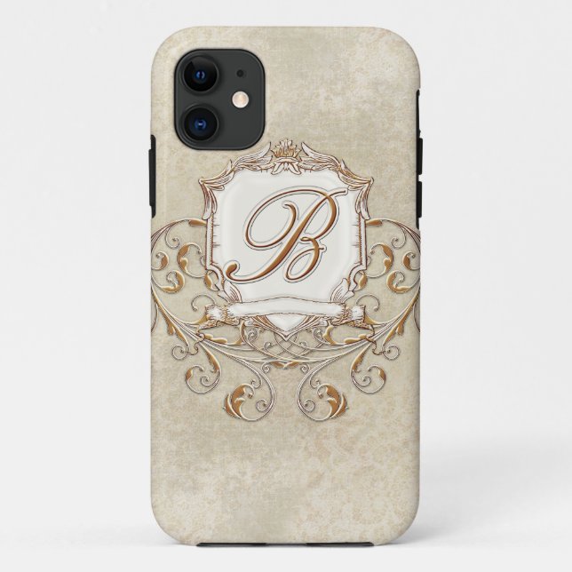 Coques Case-Mate iPhone Parchemin De Dentelle Baroque Swirl Monogramme Ini (Dos)