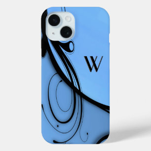 Coque Pour iPhone 15 Parchemin élégant sur monogramme ou initiale bleu