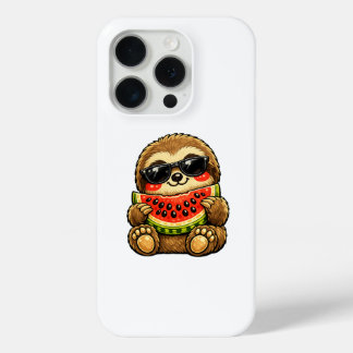 Coque iPhone 15 Pro Paresseux mignon avec pastèque