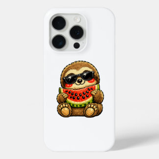 Coque iPhone 15 Pro Paresseux mignon avec pastèque