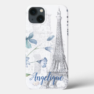 Case-Mate iPhone Case Paris Scène et Fleurs Bleues Personnalisées