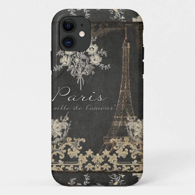 Coques Case-Mate iPhone Paris Ville de l'Amour Tour Eiffel Chalboard Flora (Dos)