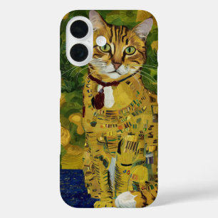 Coque Pour iPhone 16 Parodie de chat mignon en or de Gustav Klimt, art 