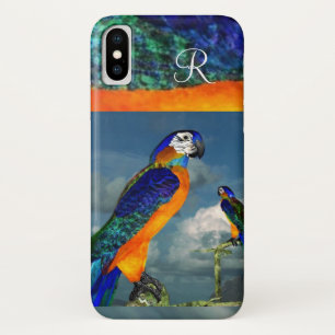 COQUE iPhone X   PARROTS HYPER /MONOGRAMME D'ARA BLEU