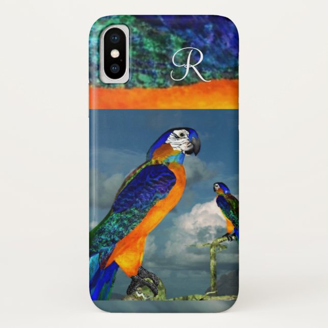 COQUES Case-Mate iPhone PARROTS HYPER /MONOGRAMME D'ARA BLEU (Dos)