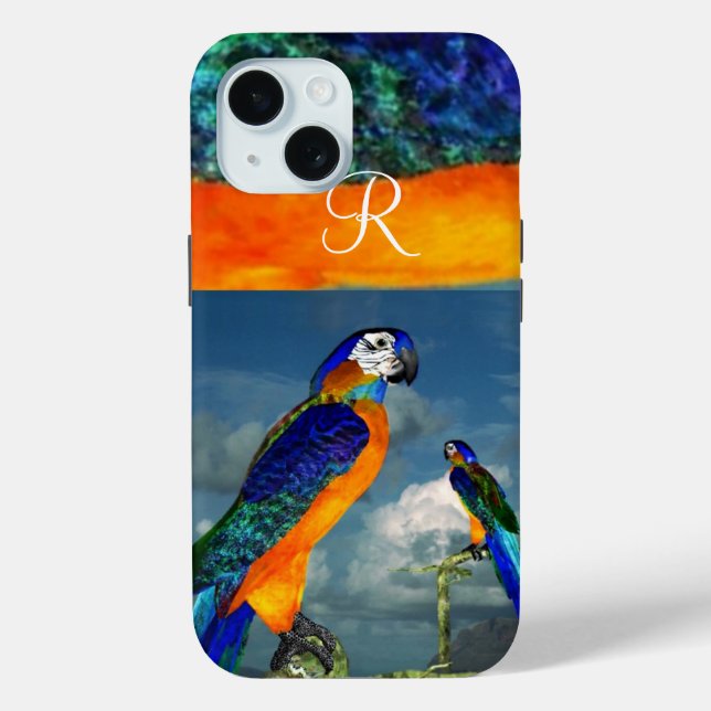 COQUES Case-Mate iPhone PARROTS HYPER /MONOGRAMME D'ARA BLEU (Verso)