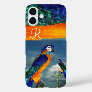 iPhone 16 PLUS CASE PARROTS HYPER /MONOGRAMME D'ARA BLEU