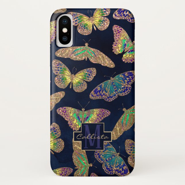 Coques Case-Mate iPhone Parties scintillant à papillons d'or Marine Aquare (Dos)