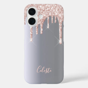 Coque Pour iPhone 16 Parties scintillant argent goutte rose or rose nom