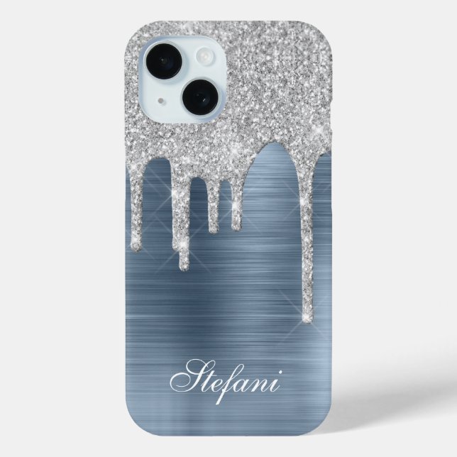 Coques Case-Mate iPhone Parties scintillant argent gouttes Dusty Blue Glam (Verso)