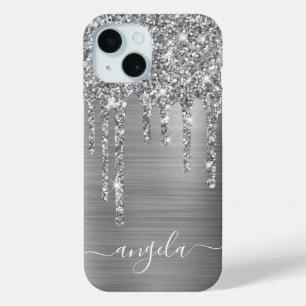Coque Pour iPhone 15 Parties scintillant Argent Lecteurs Fille Glam Sig