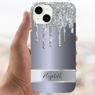 Coque Pour iPhone 14 Parties scintillant argent monogramme métallique é