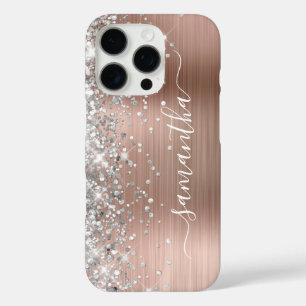 Coques iPhone 16 Pro Parties scintillant argent Rose or Metallic Girly