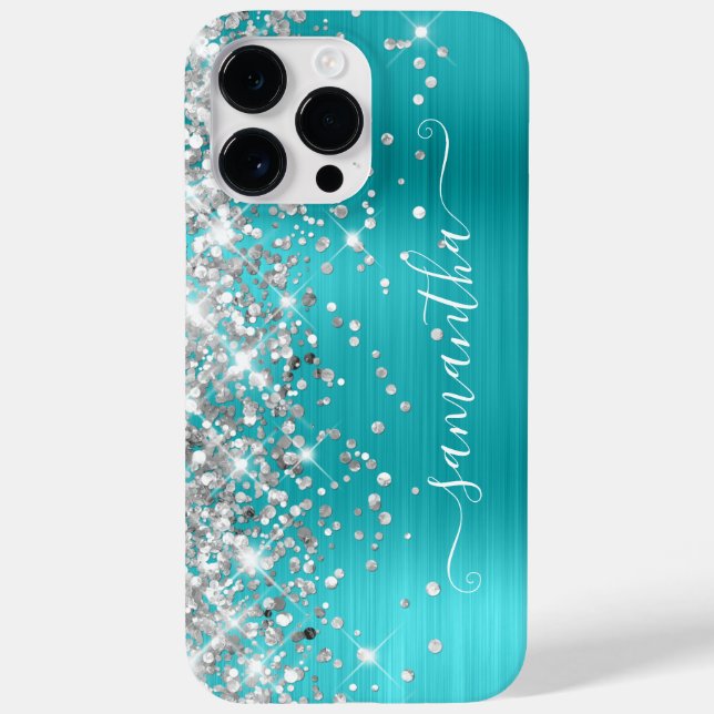 Coques Case-Mate iPhone Parties scintillant argent Turquoise Blue Girl Sig (Verso)