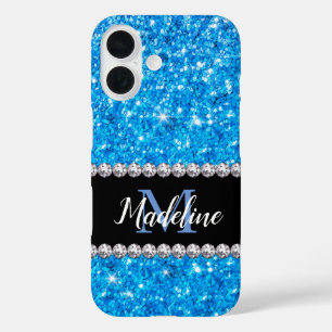 Coque Pour iPhone 16 Parties scintillant Bleu étincelant et pierres pré
