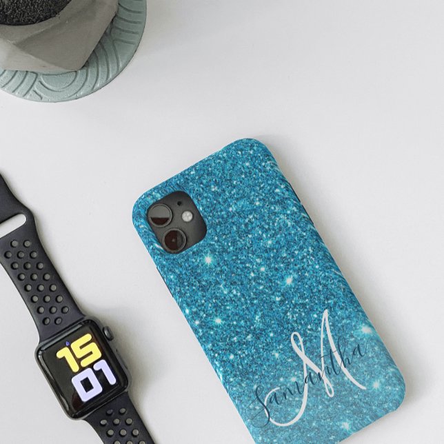 Coques Case-Mate iPhone Parties scintillant bleu moderne éclaboussures Nom (Créateur téléchargé)