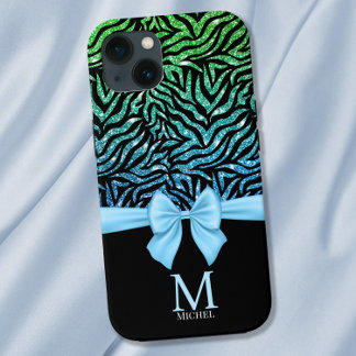 Case-Mate iPhone Case Parties scintillant bleue Ombre Zebra Stripes Bow 