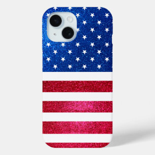 Coque Pour iPhone 15 Parties scintillant Bleue Rouge Drapeau Patriotiqu