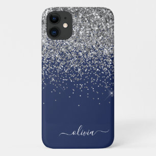 Case-Mate iPhone Case Parties scintillant bleue Silver Navy Girl Monogra