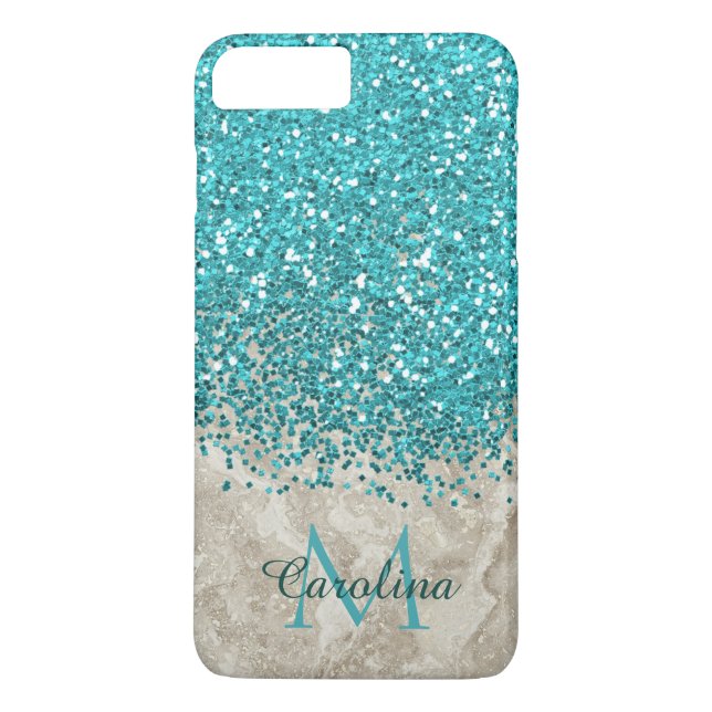 Coques Case-Mate iPhone Parties scintillant bleue turquoise, marbre gris m (Dos)