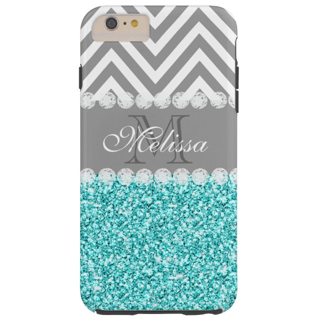 COQUES Case-Mate iPhone PARTIES SCINTILLANT D'AQUA, CHEVRON GRIS, MONOGRAM (Dos)