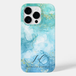 Coque Pour iPhone 14 Pro Parties scintillant d'aquarelle Turquoise Green pe