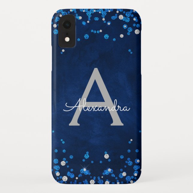 Coques Case-Mate iPhone Parties scintillant d'argent bleu moderne Confetti (Dos)