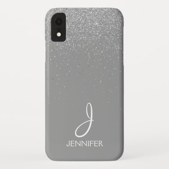 Coques Case-Mate iPhone Parties scintillant d'argent et monogramme étincel (Dos)