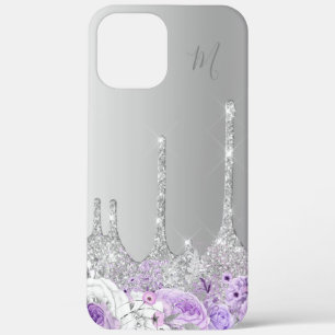 Case-Mate iPhone Case parties scintillant d'argent fleuri pourpre au mon