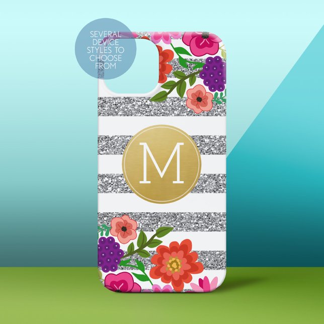 Coques Case-Mate iPhone Parties scintillant d'argent, Fleurs, Rayures, Mon (Personalized Phone Case)