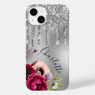 Coque Pour iPhone 14 Parties scintillant d'argent gouttes nom florale