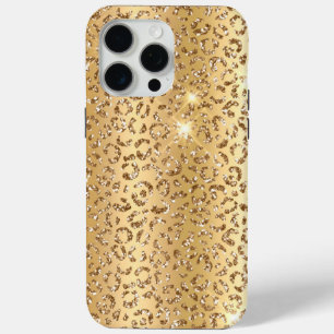Coque iPhone 15 Pro Max Parties scintillant de glam or Leopard