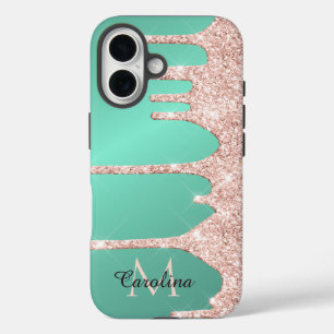 Coque Pour iPhone 16 Parties scintillant de séchage rose sur Turquoise