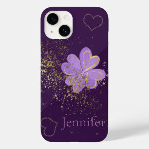 Coque Pour iPhone 14 Parties scintillant de trèfle violet personnalisé