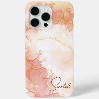 Coque iPhone 15 Pro Max Parties scintillant d'encre d'aquarelle Orange Pea